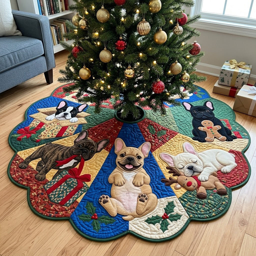 Frenchie Christmas Toy Workshop Custom Shape Christmas Quilted Tree Skirt GFTOPND4053
