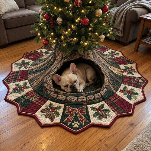 Frenchie Secret Burrow Custom Shape Christmas Quilted Tree Skirt GFTOPND4054