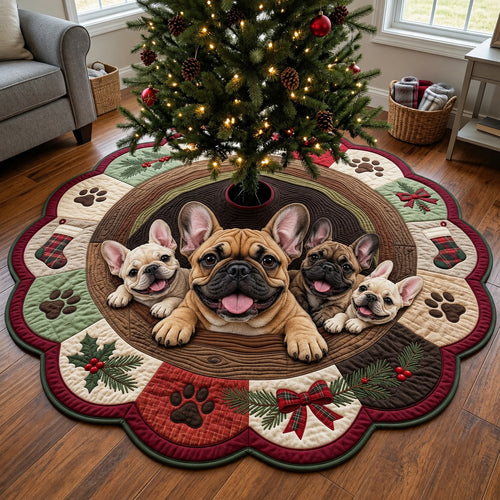 Frenchie Peekaboo Custom Shape Christmas Quilted Tree Skirt GFTOPND4056