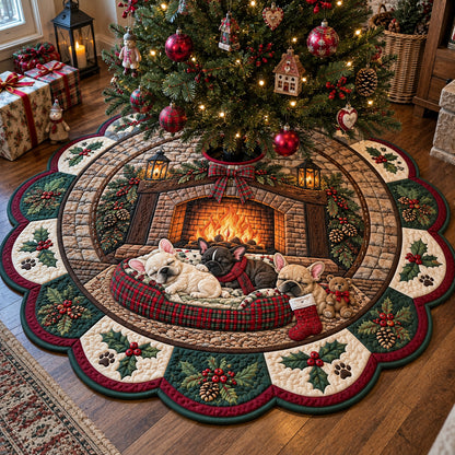 Frenchie Fireplace Illusion Custom Shape Christmas Quilted Tree Skirt GFTOPND4057