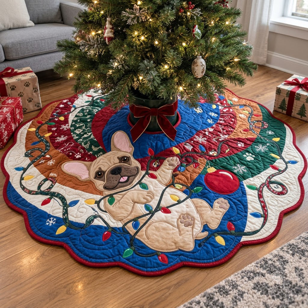 Frenchie Christmas Lights Custom Shape Christmas Quilted Tree Skirt GFTOPND4058