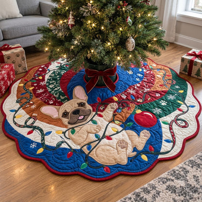 Frenchie Christmas Lights Custom Shape Christmas Quilted Tree Skirt GFTOPND4058