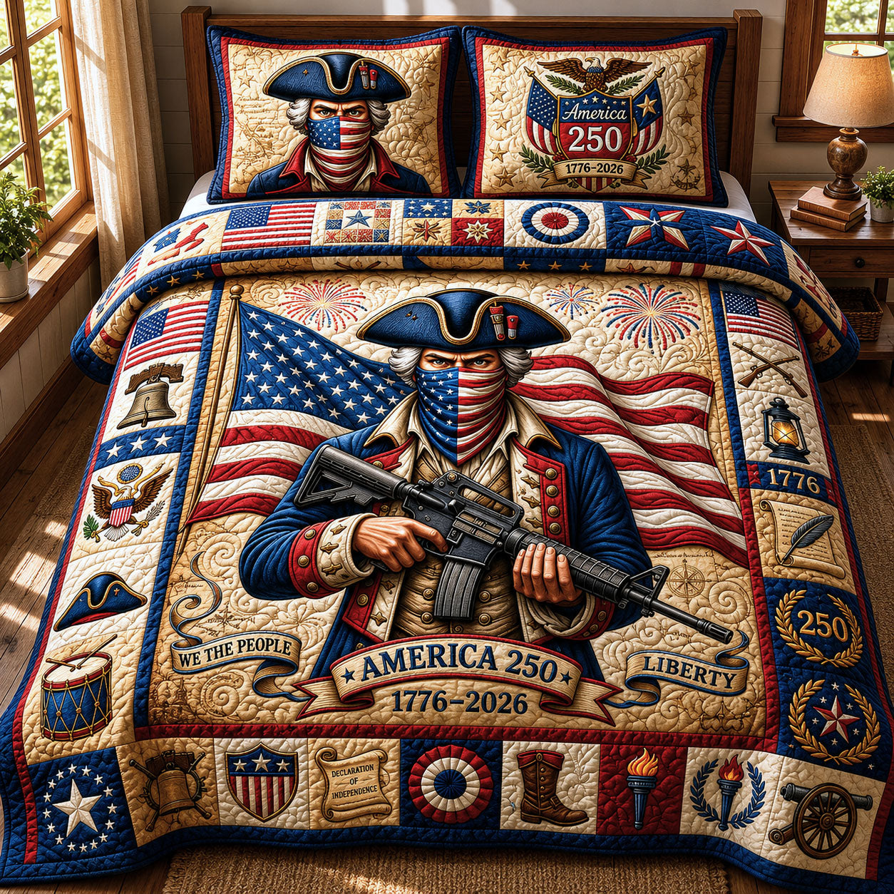 Patriotic Revolutionary Soldier 3-Piece Quilted Bedding Set GFTOPND406