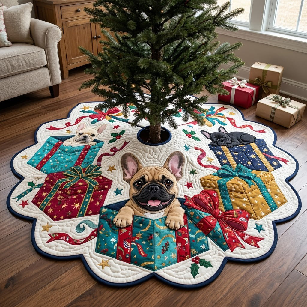Frenchie Gift Explosion Custom Shape Christmas Quilted Tree Skirt GFTOPND4074