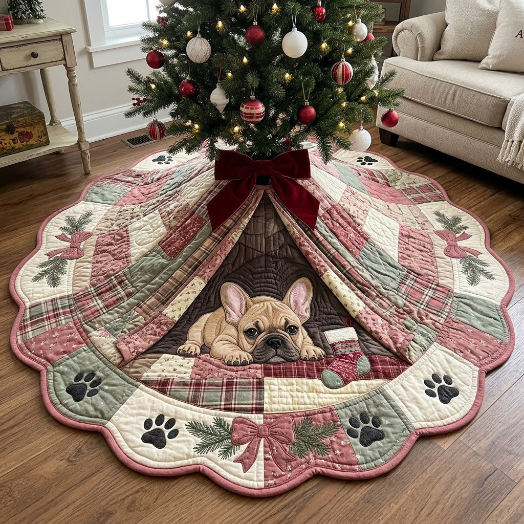 Frenchie Cozy Fort Custom Shape Christmas Quilted Tree Skirt GFTOPND4076