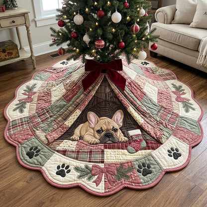 Frenchie Cozy Fort Custom Shape Christmas Quilted Tree Skirt GFTOPND4076