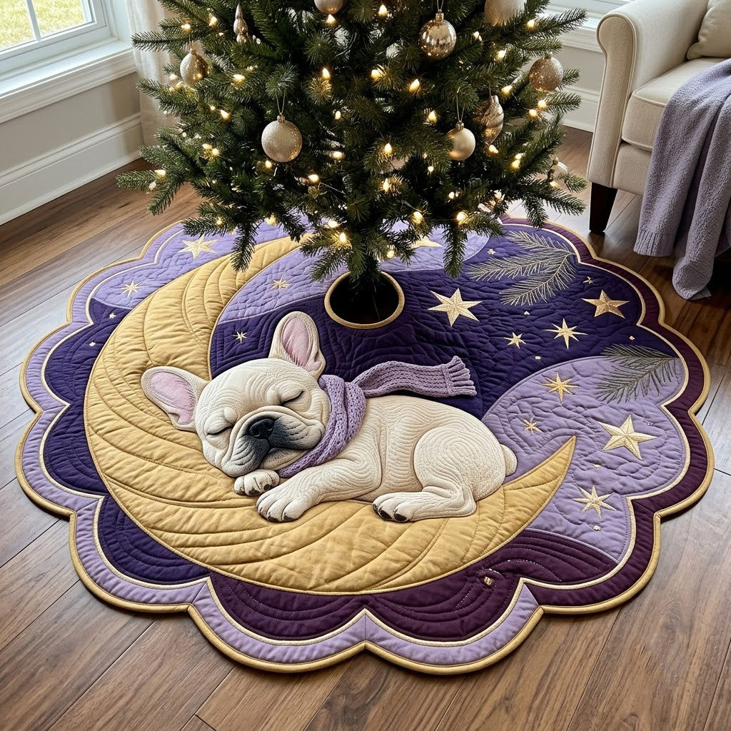 Frenchie Moonlight Nap Custom Shape Christmas Quilted Tree Skirt GFTOPND4077
