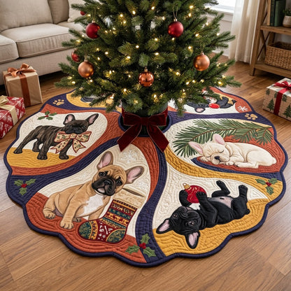 Frenchie Winter Storybook Custom Shape Christmas Quilted Tree Skirt GFTOPND4078