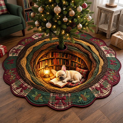 Frenchie Enchanted Tree Library Custom Shape Christmas Quilted Tree Skirt GFTOPND4079