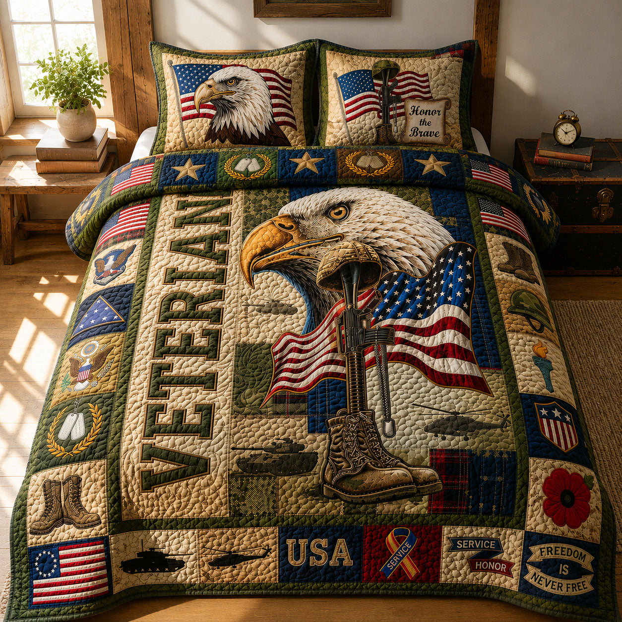 US Veteran 3-Piece Quilted Bedding Set GFTOPND408