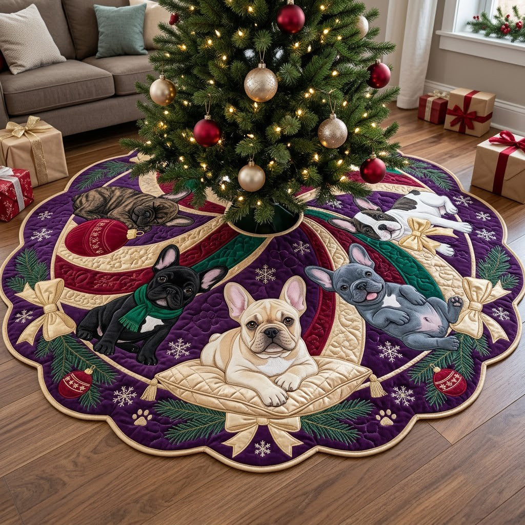 Frenchie Royal Velvet Custom Shape Christmas Quilted Tree Skirt GFTOPND4081