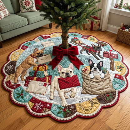 Frenchie Post Office Express Custom Shape Christmas Quilted Tree Skirt GFTOPND4087