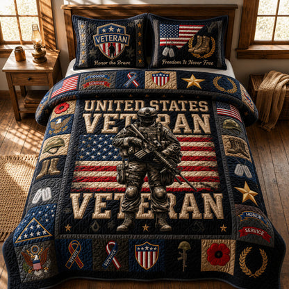 US Veteran 3-Piece Quilted Bedding Set GFTOPND409