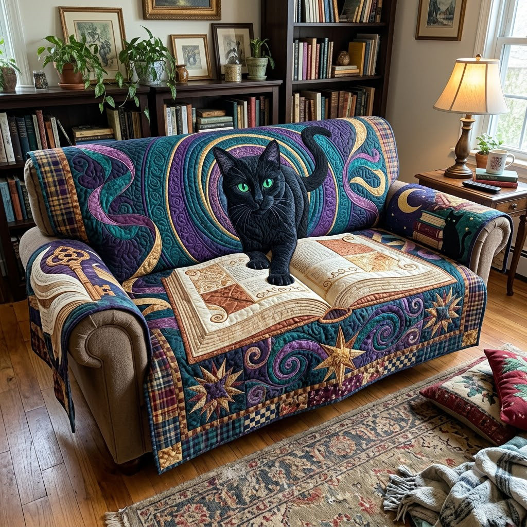 Enchanted Cat Book Portal Quilted Sofa Cover GFTOPND4091