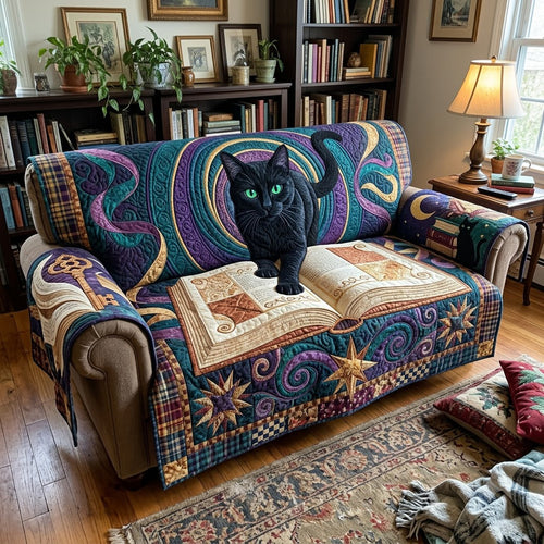 Enchanted Cat Book Portal Quilted Sofa Cover GFTOPND4091