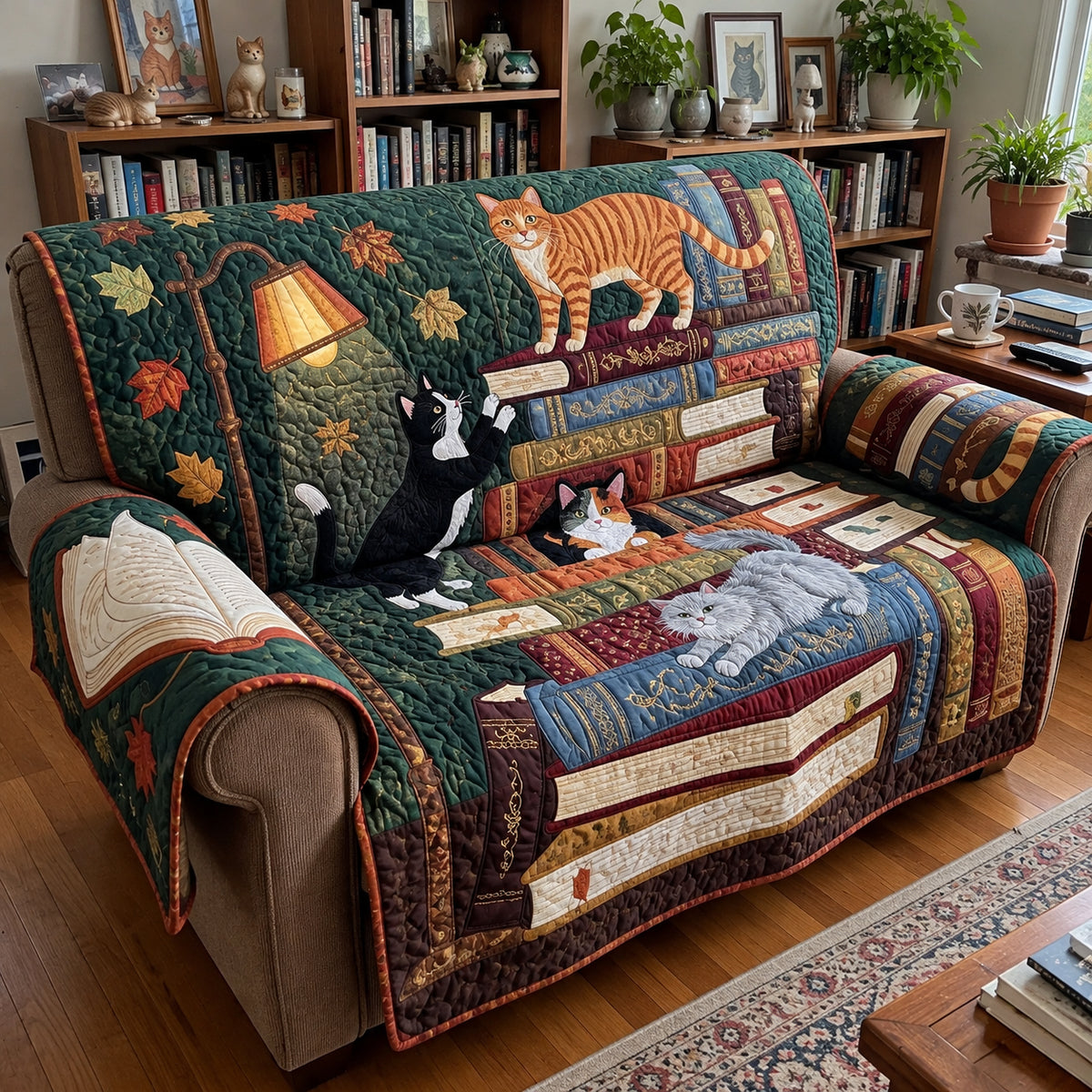 Cat Book Tower Quilted Sofa Cover GFTOPND4093