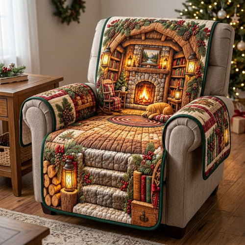 Christmas Cabin Library Quilted Sofa Cover GFTOPND4095
