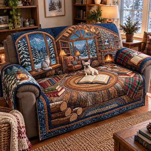 Blue Winter Reading Lodge Quilted Sofa Cover GFTOPND4101