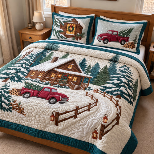 Christmas Through Snowy Pines 3-Piece Quilted Bedding Set GFTOPND4102