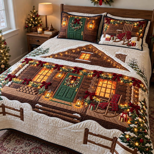 Warm Lights Christmas Porch 3-Piece Quilted Bedding Set GFTOPND4105