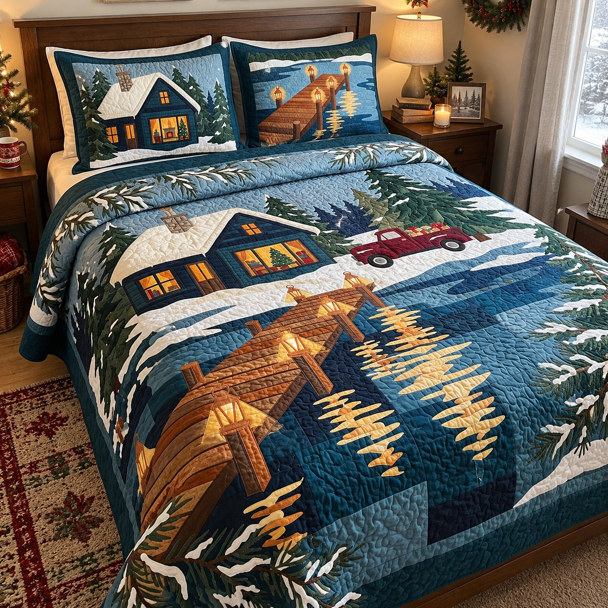 Glowing Frozen Lake 3-Piece Quilted Bedding Set GFTOPND4106
