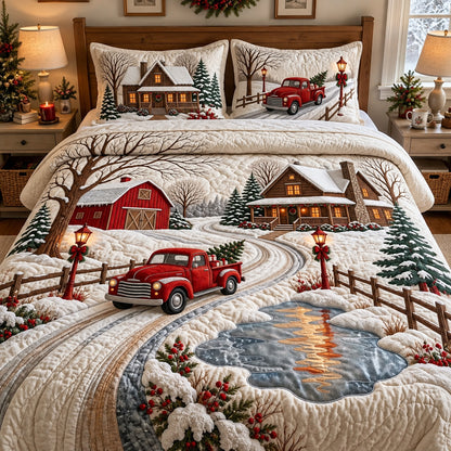 Snowy Country Road 3-Piece Quilted Bedding Set GFTOPND4107