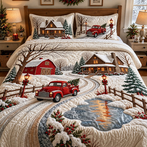 Snowy Country Road 3-Piece Quilted Bedding Set GFTOPND4107