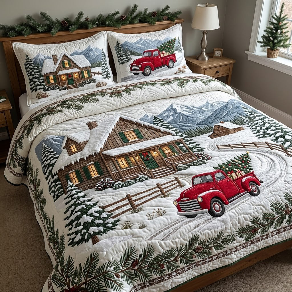 Christmas Farmhouse 3-Piece Quilted Bedding Set GFTOPND4109