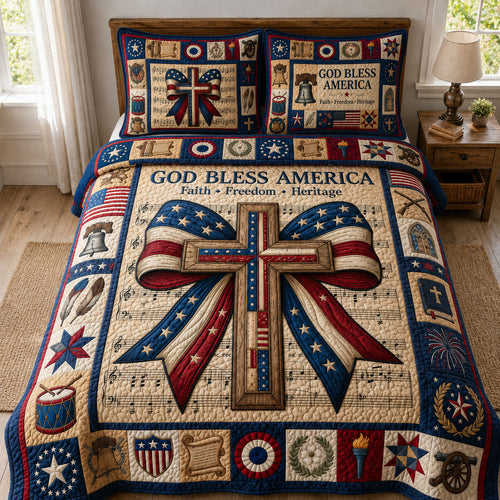 God Bless America 3-Piece Quilted Bedding Set GFTOPND411