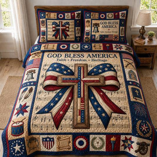 God Bless America 3-Piece Quilted Bedding Set GFTOPND411