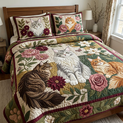 Maine Coon Garden 3-Piece Quilted Bedding Set GFTOPND4114