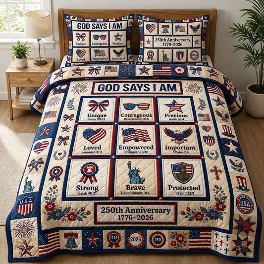 God Says I Am 3-Piece Quilted Bedding Set GFTOPND423
