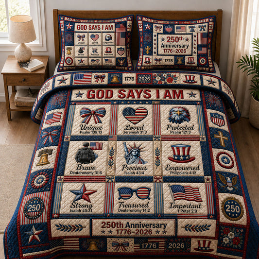 God Says I Am 3-Piece Quilted Bedding Set GFTOPND424