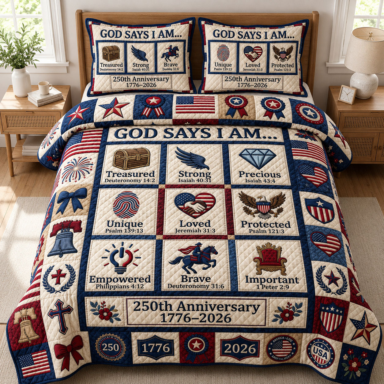 God Says I Am 3-Piece Quilted Bedding Set GFTOPND425