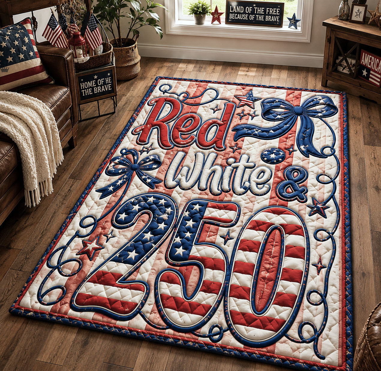 Red White 250 Anniversary Area Rug GFTOPND45