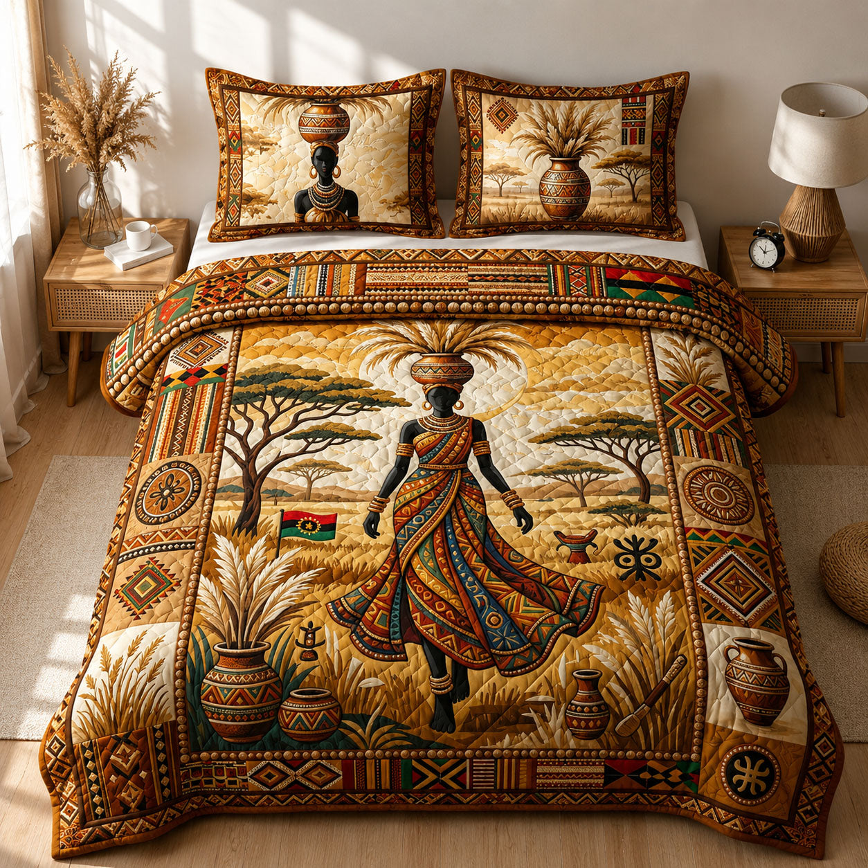 Melanin Queen 3-Piece Quilted Bedding Set GFTOPND454