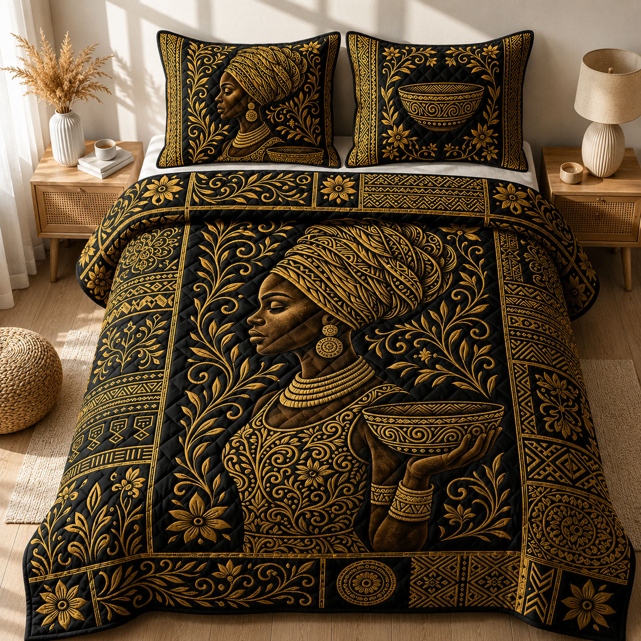 Melanin Queen 3-Piece Quilted Bedding Set GFTOPND456
