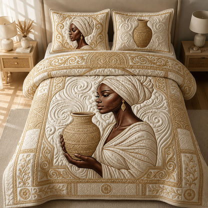 Melanin Queen 3-Piece Quilted Bedding Set GFTOPND457