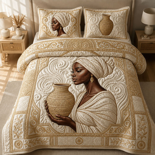Melanin Queen 3-Piece Quilted Bedding Set GFTOPND457