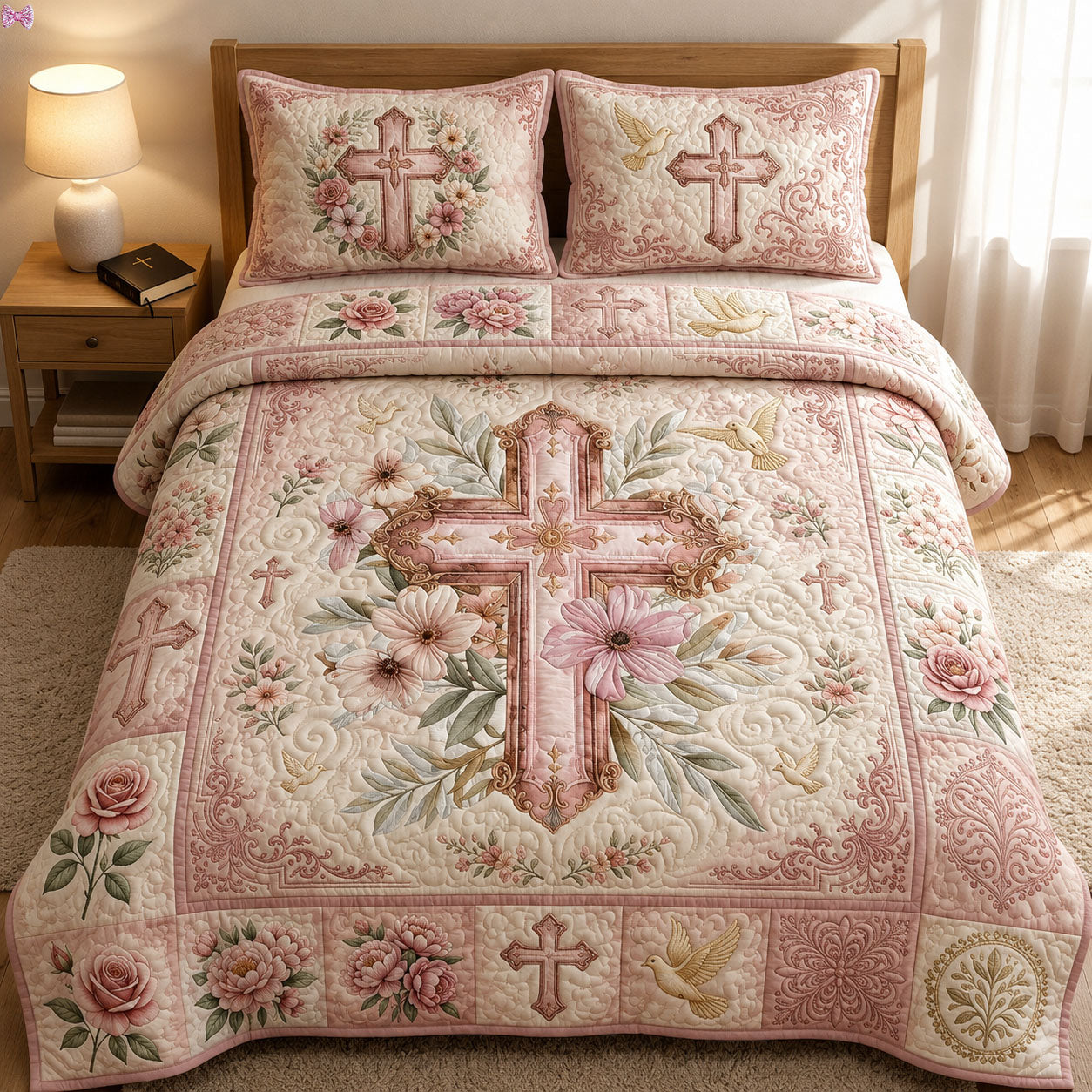 Faith And Floral 3-Piece Quilted Bedding Set GFTOPND460