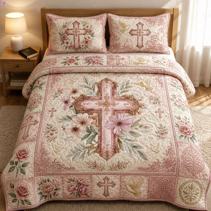 Faith And Floral 3-Piece Quilted Bedding Set GFTOPND460