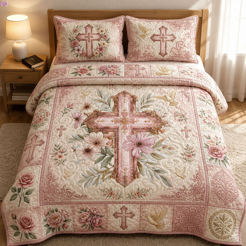 Faith And Floral 3-Piece Quilted Bedding Set GFTOPND460