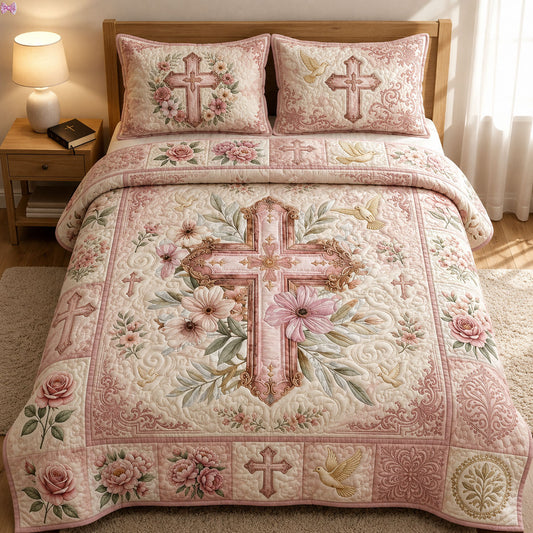 Faith And Floral 3-Piece Quilted Bedding Set GFTOPND460