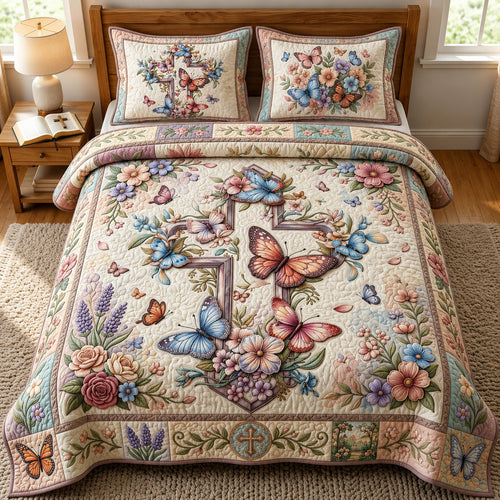 Faith And Butterfly 3-Piece Quilted Bedding Set GFTOPND461