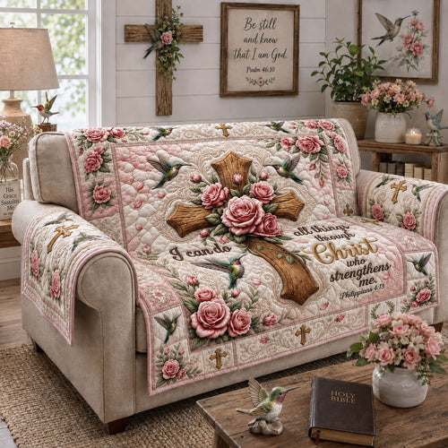 Christian Faith Quilted Sofa Cover GFTOPND462 C4