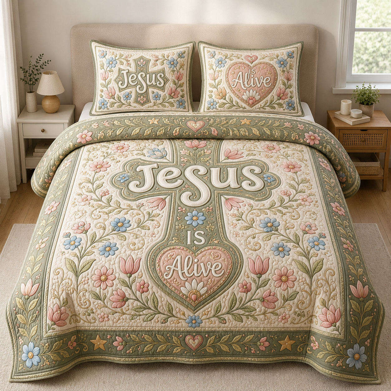 Jesus Is Alive 3-Piece Quilted Bedding Set GFTOPND468
