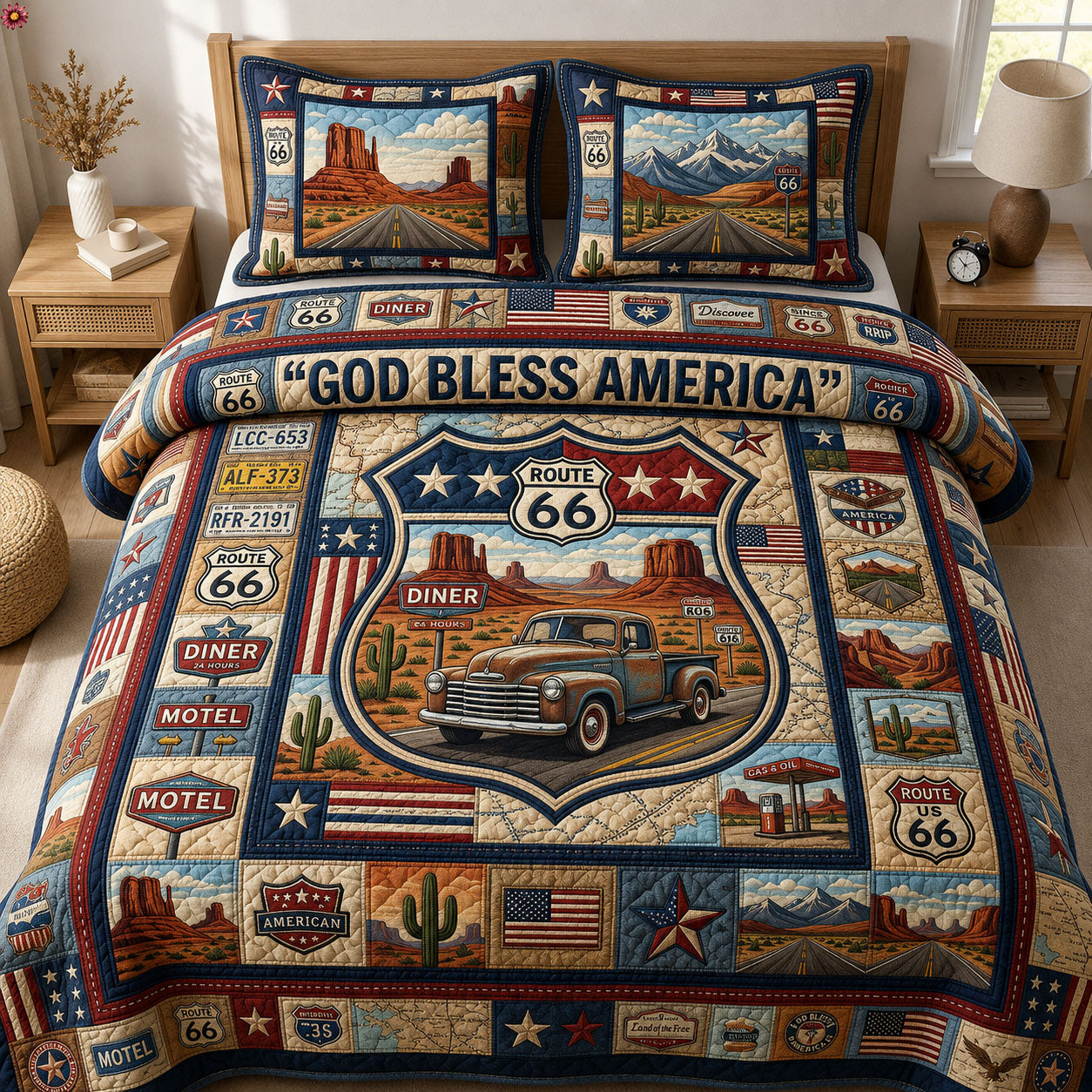 American Road Trip 3-Piece Quilted Bedding Set GFTOPND469