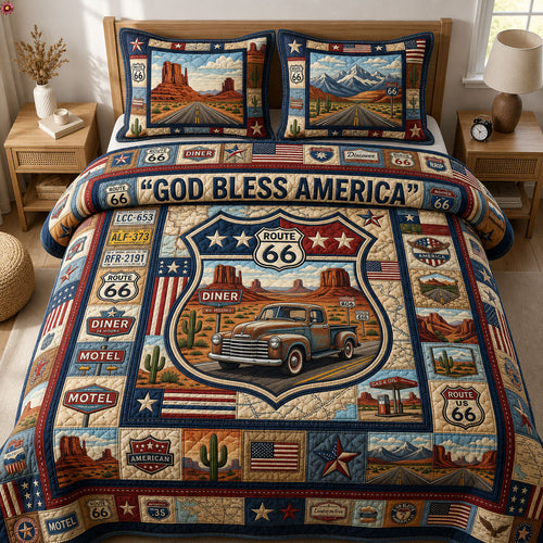 American Road Trip 3-Piece Quilted Bedding Set GFTOPND469
