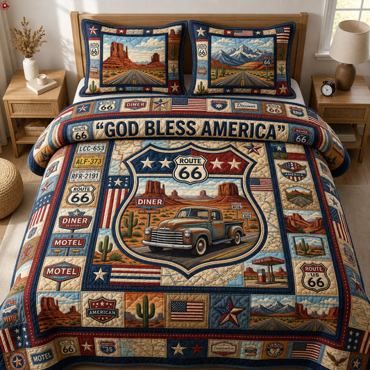 American Road Trip 3-Piece Quilted Bedding Set GFTOPND469