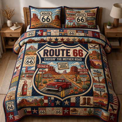 Cruising The Mother Road 3-Piece Quilted Bedding Set GFTOPND471